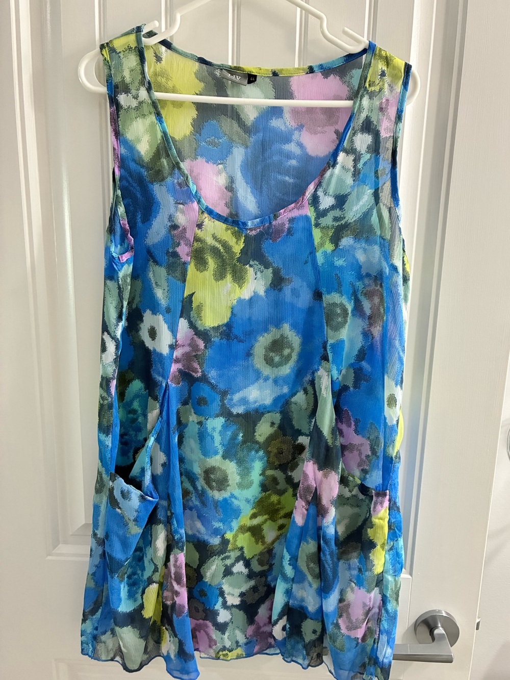 LIV Essentials Blue Floral Tunic with Pink & Yellow Accents